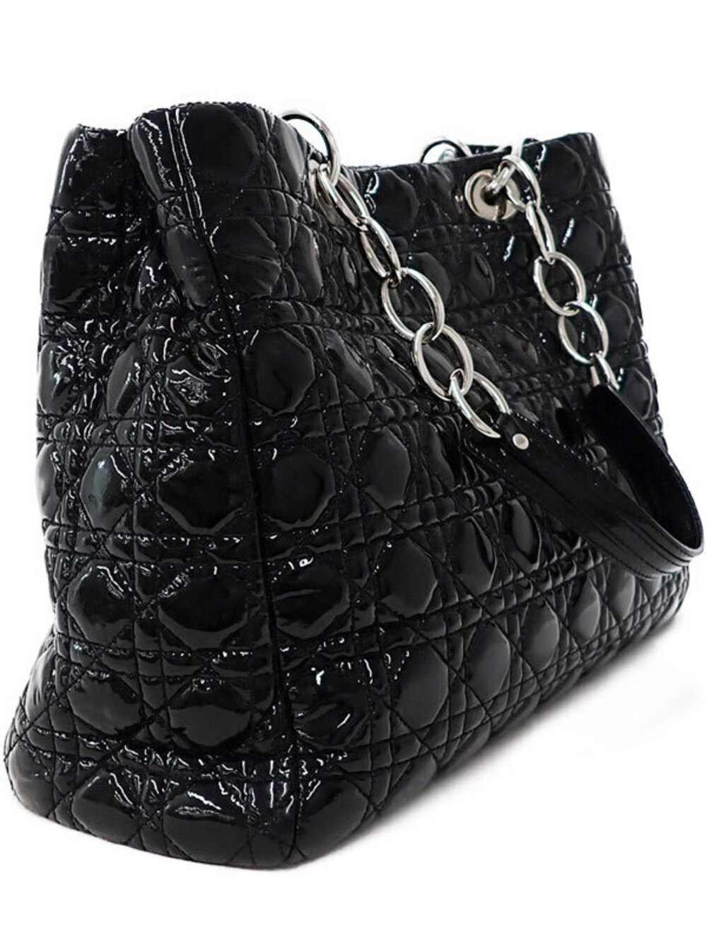 Dior Christian Chain Quilted Cannage Tote Bag Black